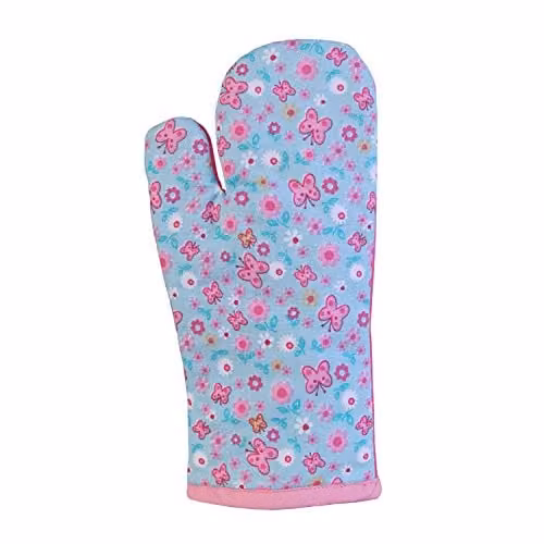 Homescapes Cotton Oven Glove in Blue and Pink
