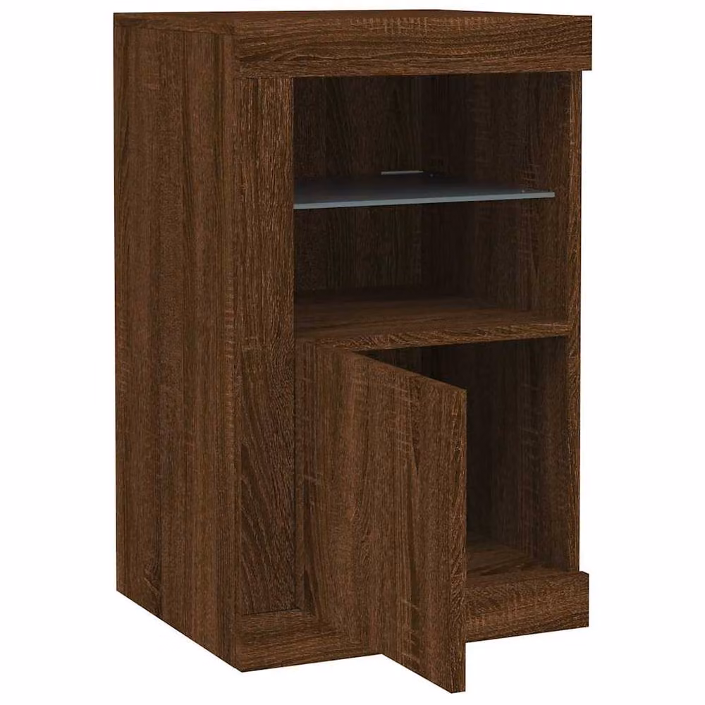Berkfield Home Modern Side Cabinet in Brown Oak with Integrated LED Lighting and Glass Doors – 4