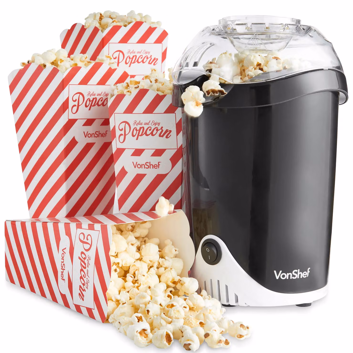 VonShef 1200W Hot Air Popcorn Maker with 6 Boxes in Black – 2