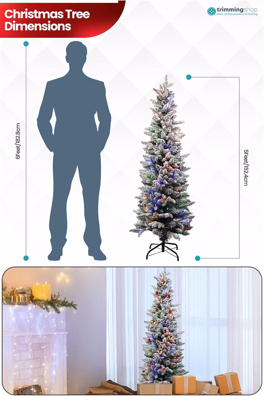 Neel Blue Frosted Slim Pencil Christmas Tree, Prelit in Green and Blue, Height: 152.4 cm – 2