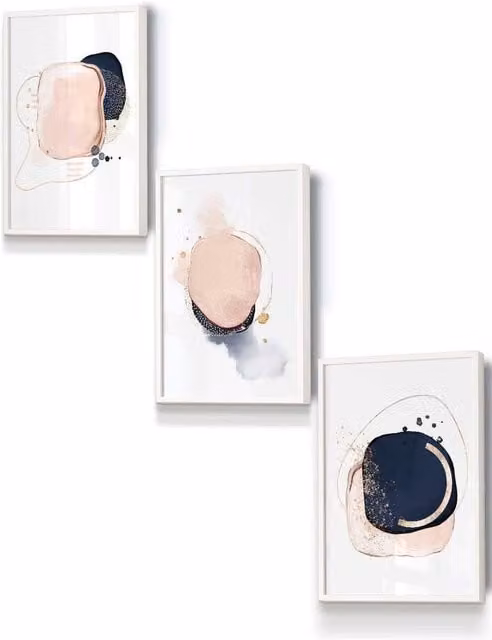 ARTZE Abstract Navy Blue, Pink and Gold Framed Wall Art in White, W: 33 cm, H: 45 cm, D: 2 cm