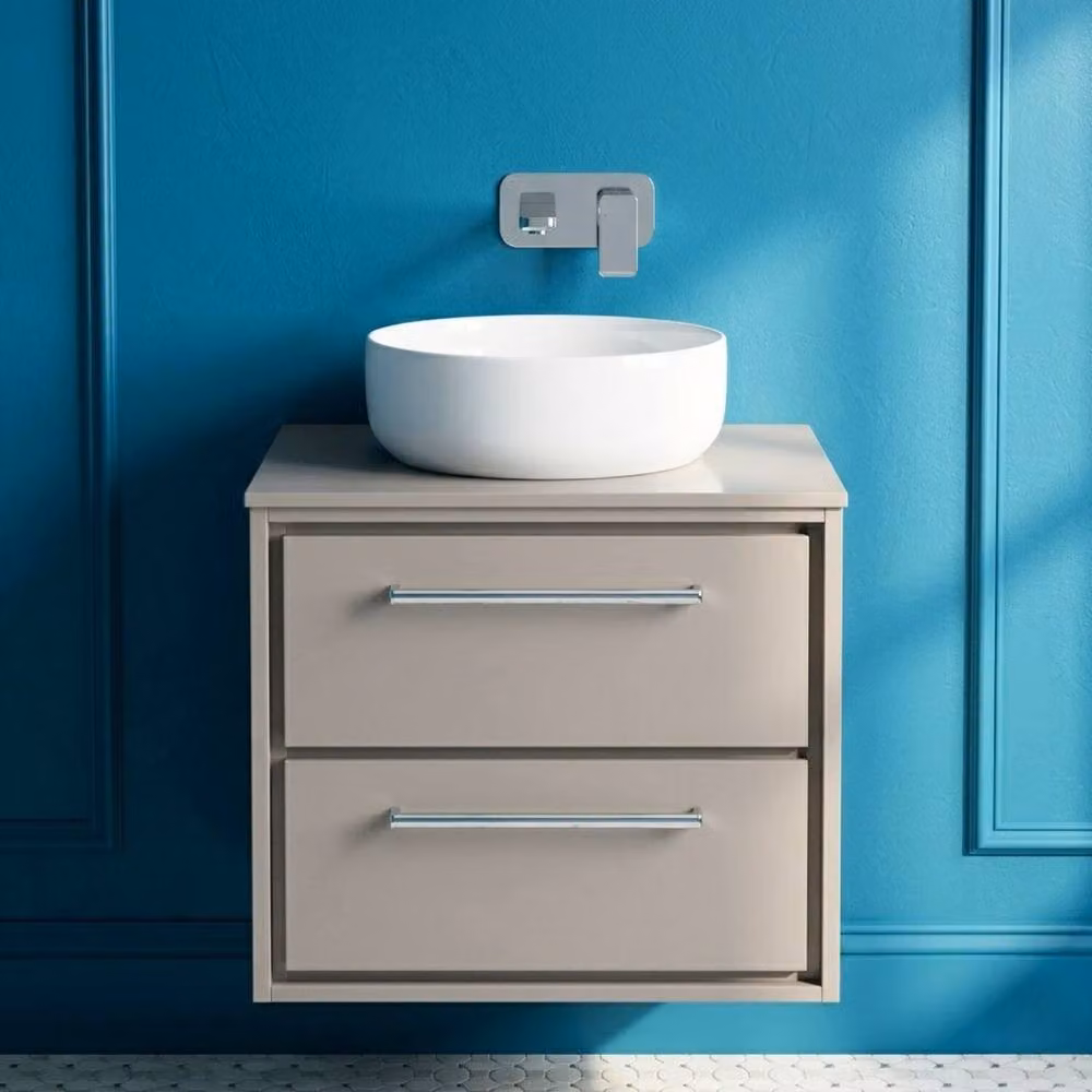 Balterley 600mm Wall Hung 2-Drawer Bathroom Vanity with Worktop, Pebble Grey – 2