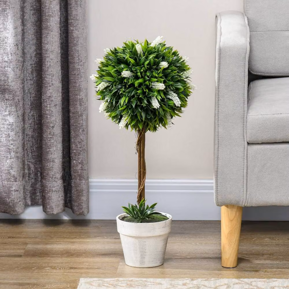 Wyld Haus Fano Neri Set of 2 White Artificial Floral Ball Trees with Pots, Height: 60 cm – 5
