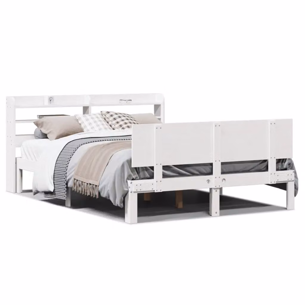 Berkfield Home White Rustic Pine Bed Frame with Headboard and Side Compartments, W/D/H: 140 x 200 cm – 2