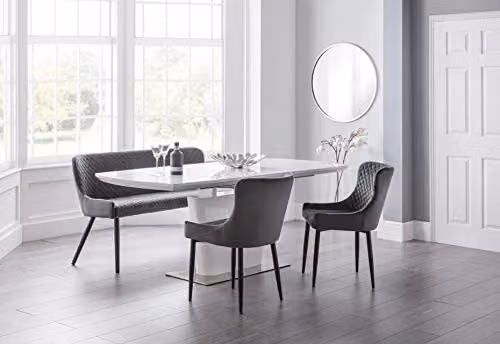 Julian Bowen Luxe Diamond Quilted Upholstered High Back Dining Bench in Grey, W143 x H81 x D62 cm – 3
