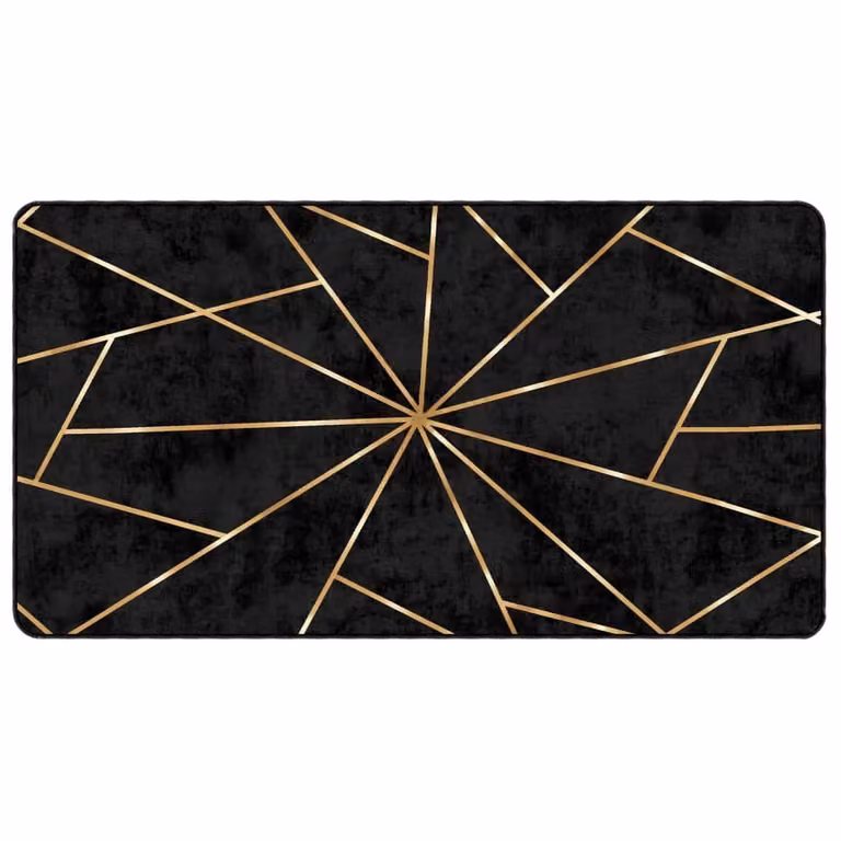 Berkfield Home Washable Anti Slip Round Rug in Black and Gold, Diameter: 80 cm