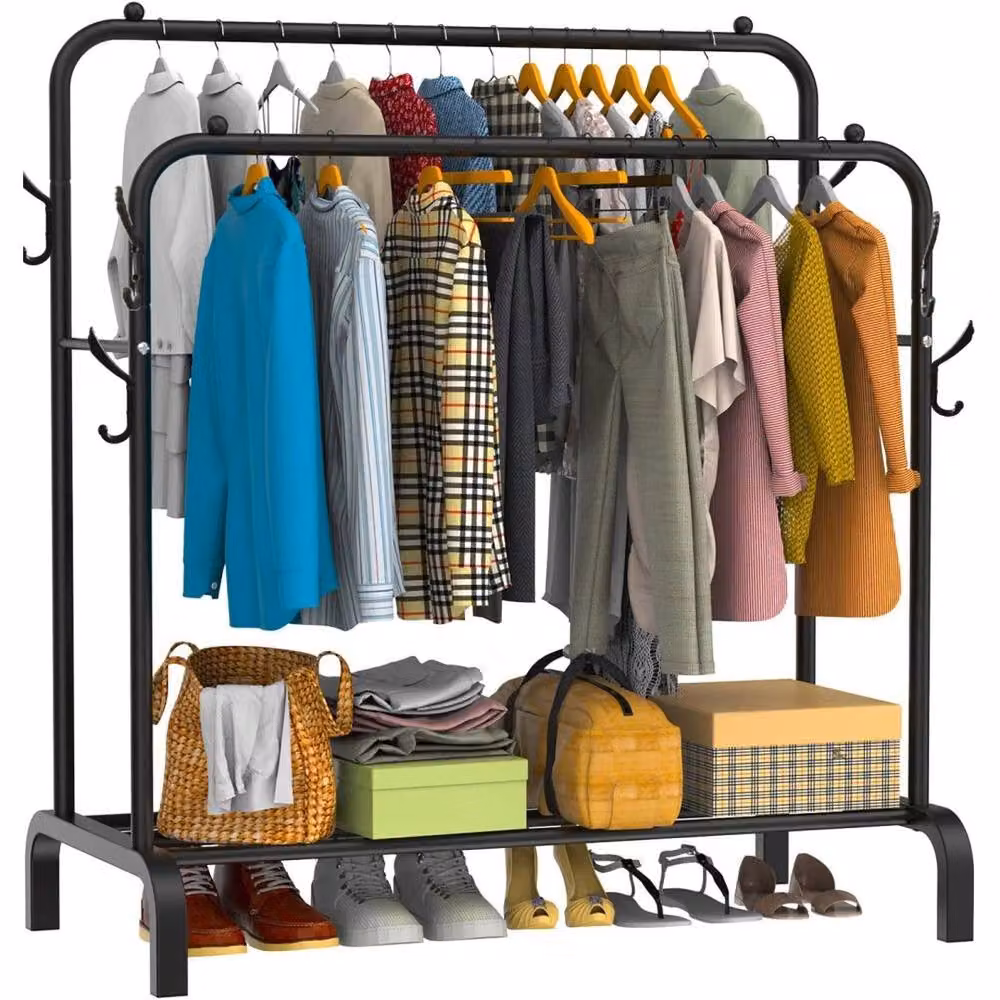 SPETLEK Heavy Duty Metal Double Clothes Rail in Matt Black – 3