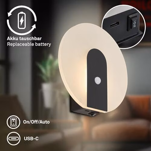 Briloner Sticklights Rechargeable LED Wall Light with Motion and Dusk Sensor, Black, W/D/H: 15.0 x 3.7 x 14.7 cm – 5