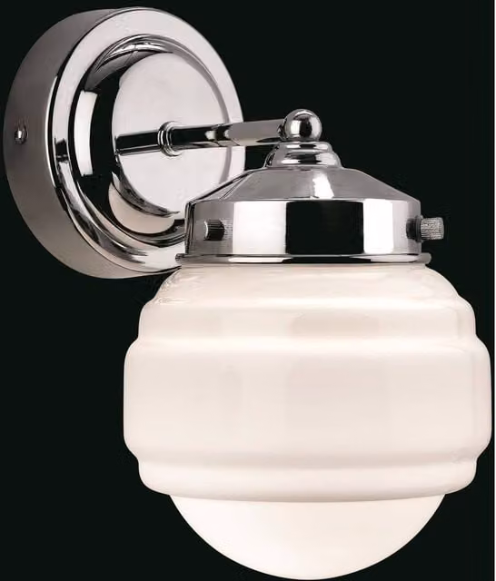 Firstlight Art 1 Art Deco Chrome Wall Light with Glass Shade, IP44, E27