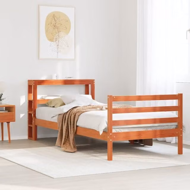 Berkfield Home Small Single Solid Wood Pine Bed Frame in Wax Brown, W/D/H: 75 x 190 cm – 1