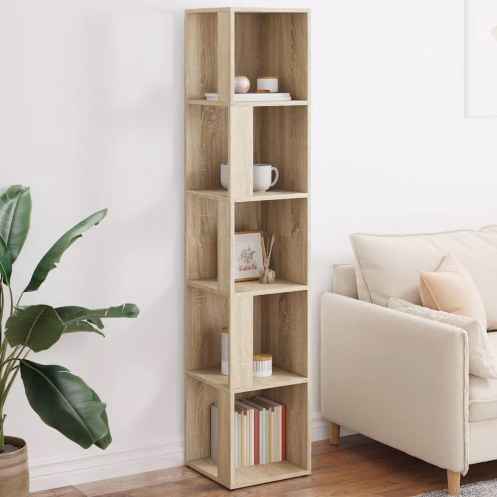 Berkfield Home Corner Cabinet in Sonoma Oak and Beige, W/D/H: 33 x 33 x 164.5 cm – 2