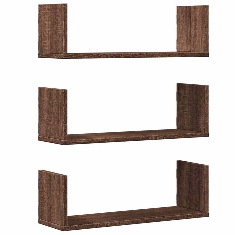 Berkfield Home Set of 3 Wall Mounted Shelves in Brown Oak, W: 58 cm, D: 18 cm, H: 18 cm – 2