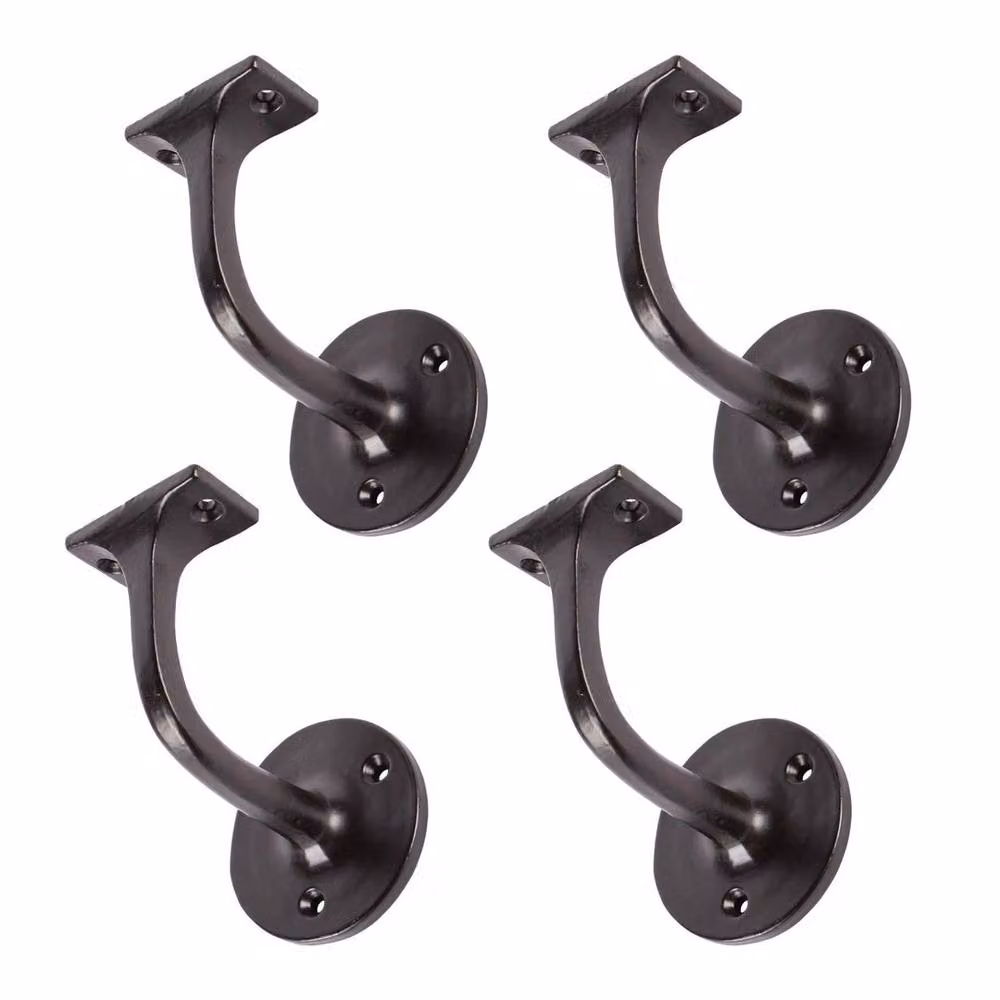 FLAVORA Set of 4 Antique Wrought Iron and Cast Iron Handrail Brackets in Matt Black – 3