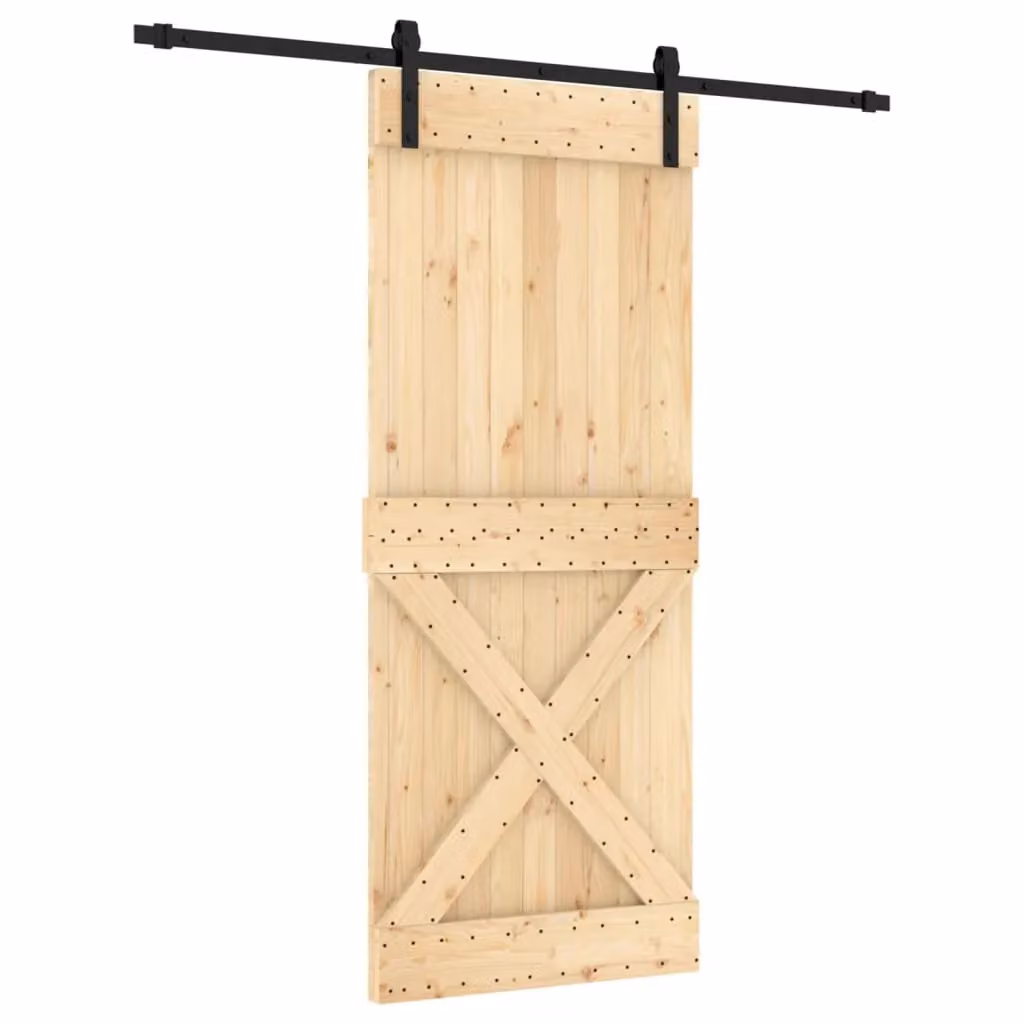 Berkfield Home Rustic Solid Pine Sliding Door with Hardware Set, Brown, W: 85 cm, H: 210 cm – 2
