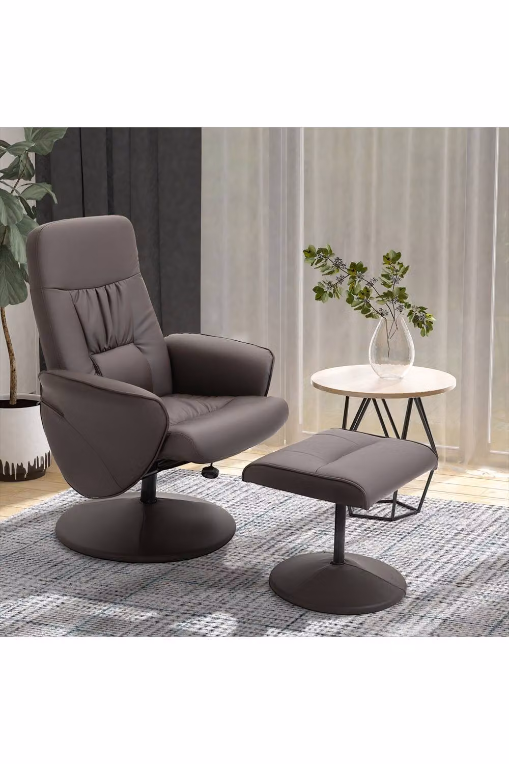 ERGOVEXA Executive Recliner Chair with Footstool, Brown Synthetic Leather High Back Armchair – 4