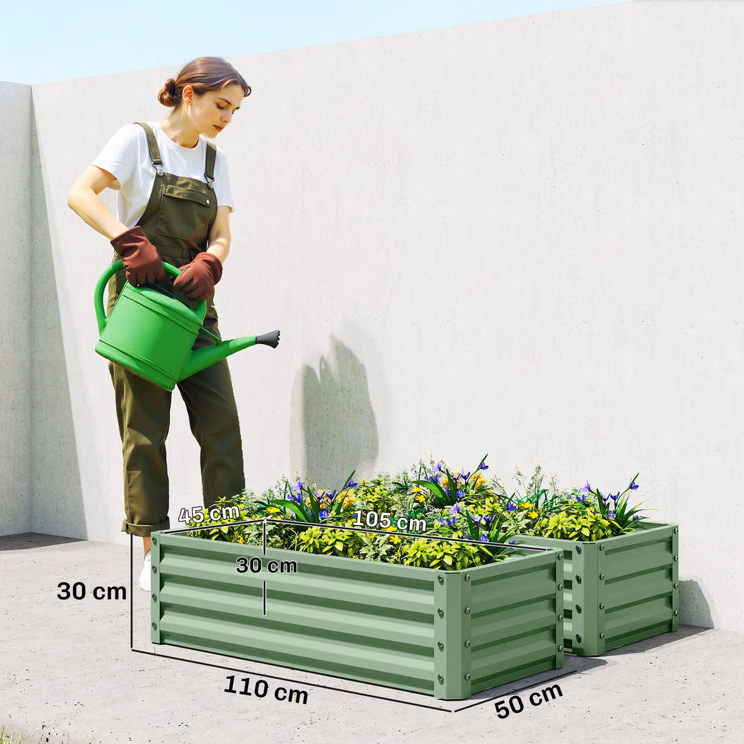 Outsunny Set of Two Green Steel Raised Planter Boxes, W/D/H: 110 x 50 x 30 cm – 3