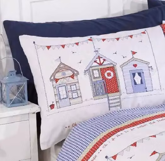 Rapport Home Beach Hut Polycotton Single Duvet Cover and Pillowcase Set in Blue and Red – 3