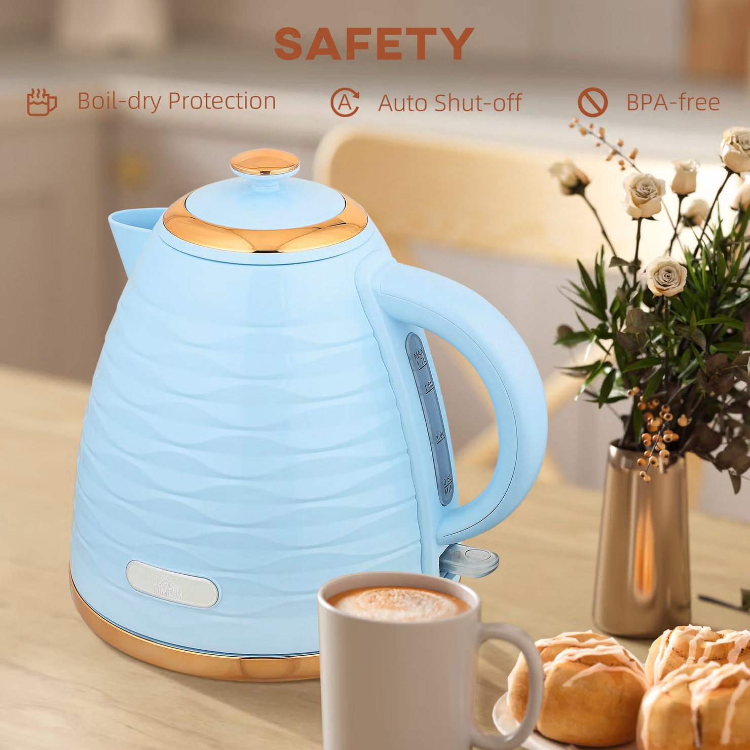 HOMCOM 3kW Rapid Boil Honeycomb Kettle in Light Blue with Auto Shut-Off and PID Control – 2