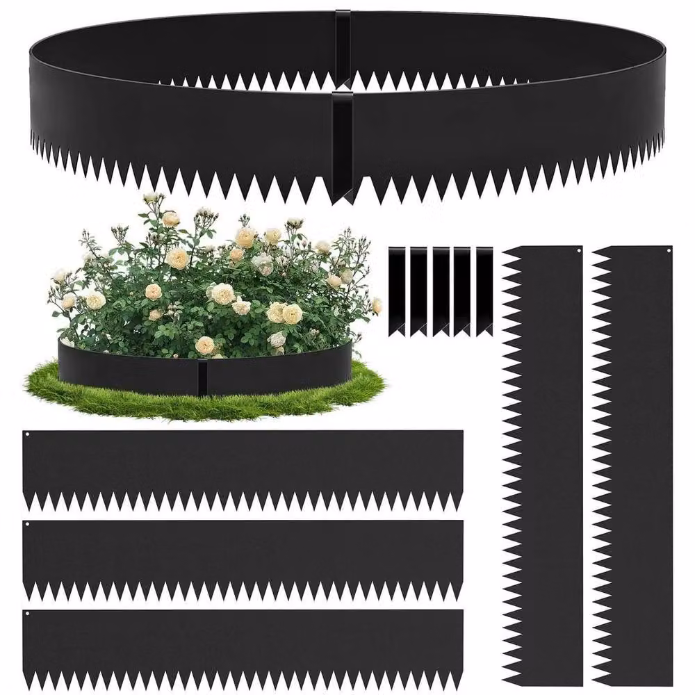 NESTLUNE 5pc Corten Steel Flexible Lawn Edging Set, Black, W/H: 100 x 15 cm – 3