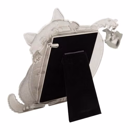 Happy Homewares Quirky Hiding Cat Themed Nickel Plated Silver Picture Frame with Hanging Fish for 4x4 Inch Photographs – 2
