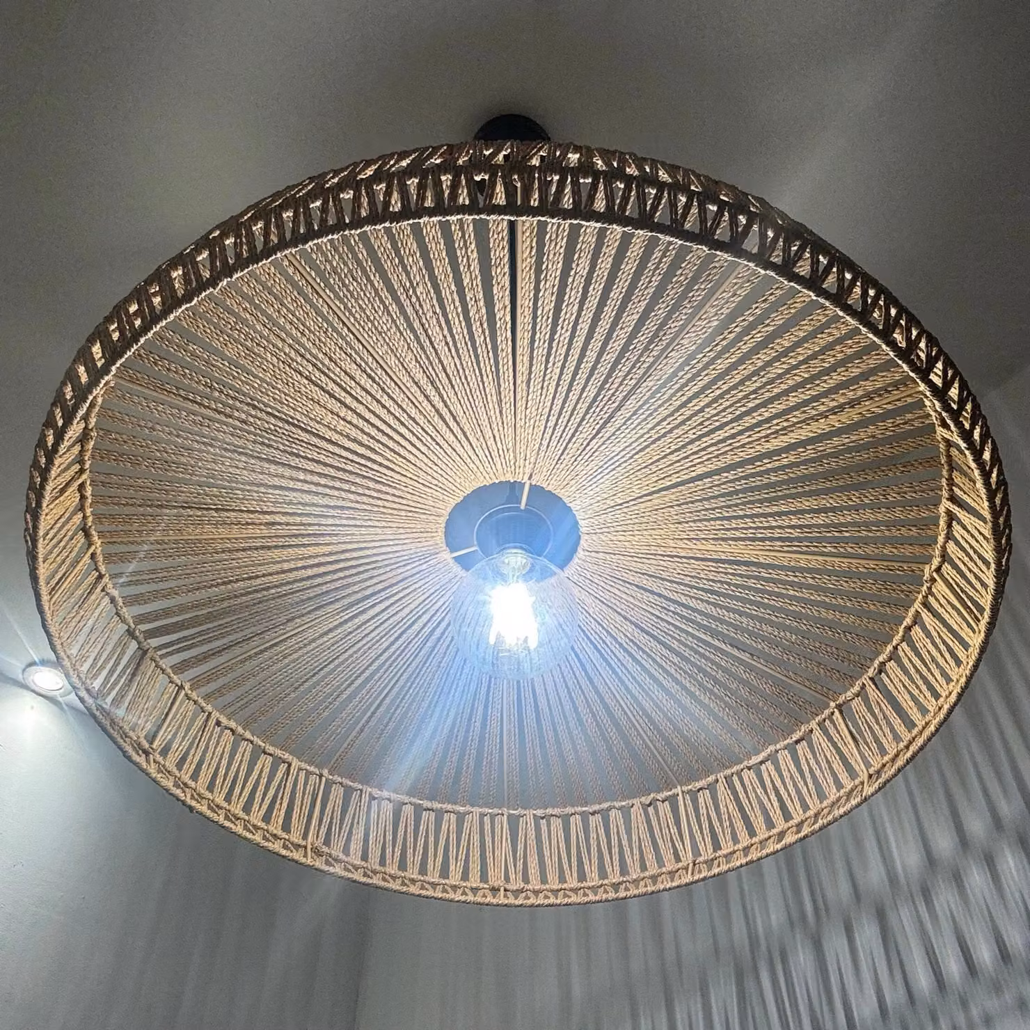 CGC Lighting Extra Large Round Rattan Easy Fit Lampshade in Beige and Brown, Diameter: 70 cm – 4