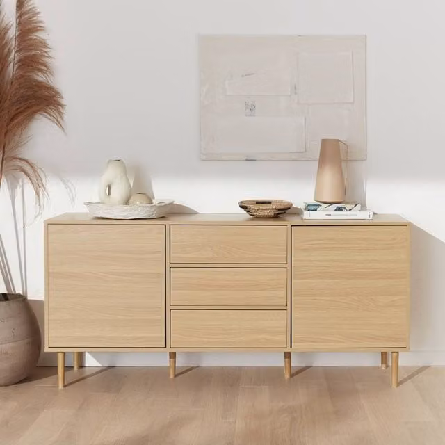 sweeek Modern Wooden-effect Sideboard in Light Brown, W/D/H: 160 x 40 x 74 cm – 1