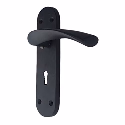 Golden Grace Astrid Lever Lock Handles with Backplate, Matt Black, W: 182 mm, H: 45 mm