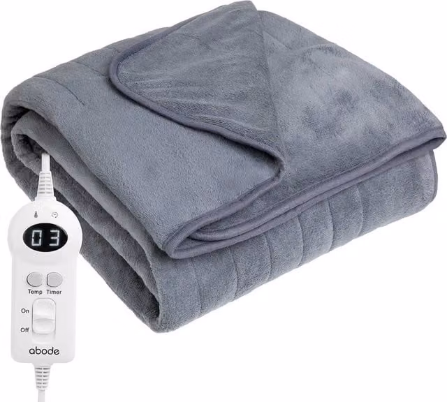 Abode Grey Microfleece Electric Heated Throw with 9 Heat Settings and Auto Shut-off