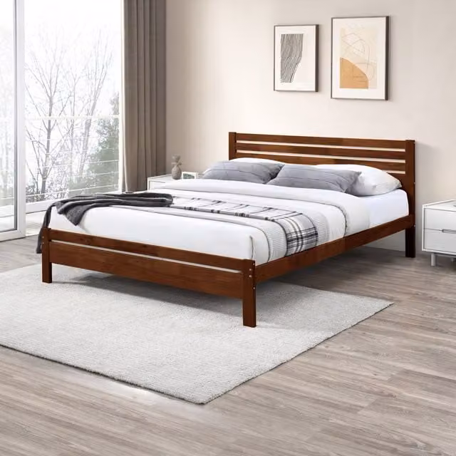 FurnitureboxUK Declan Solid Wood Scandinavian Bed Frame in Walnut Brown, 180 x 200 cm