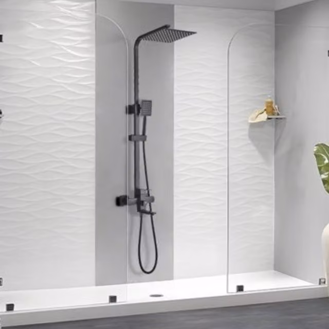 Novecrafto Modern Shower Mixer Set in Matt Black with Rainfall Overhead Shower, Handheld Shower and Wall Bar