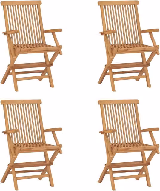 Berkfield Home Set of 4 Folding Garden Chairs in Brown Solid Teak Wood