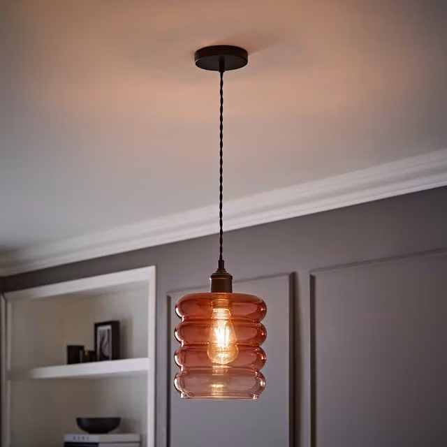 ValueLights Giselle Ombre Berry Glass Ceiling Pendant Light in Black and Pink with Bulb