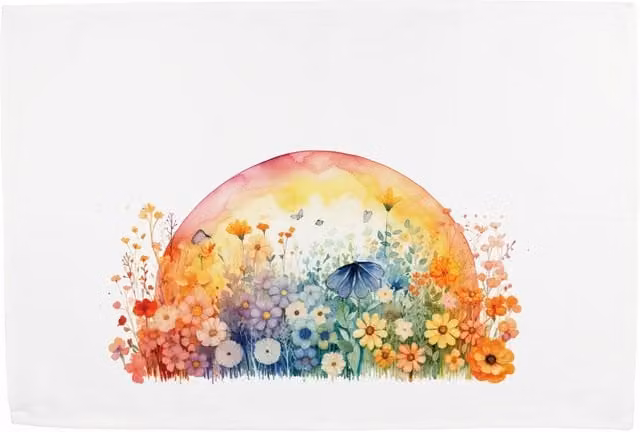 Purely Home Rainbow Sunrise Large Kitchen Tea Towel Dish Cloth - Multicoloured and White