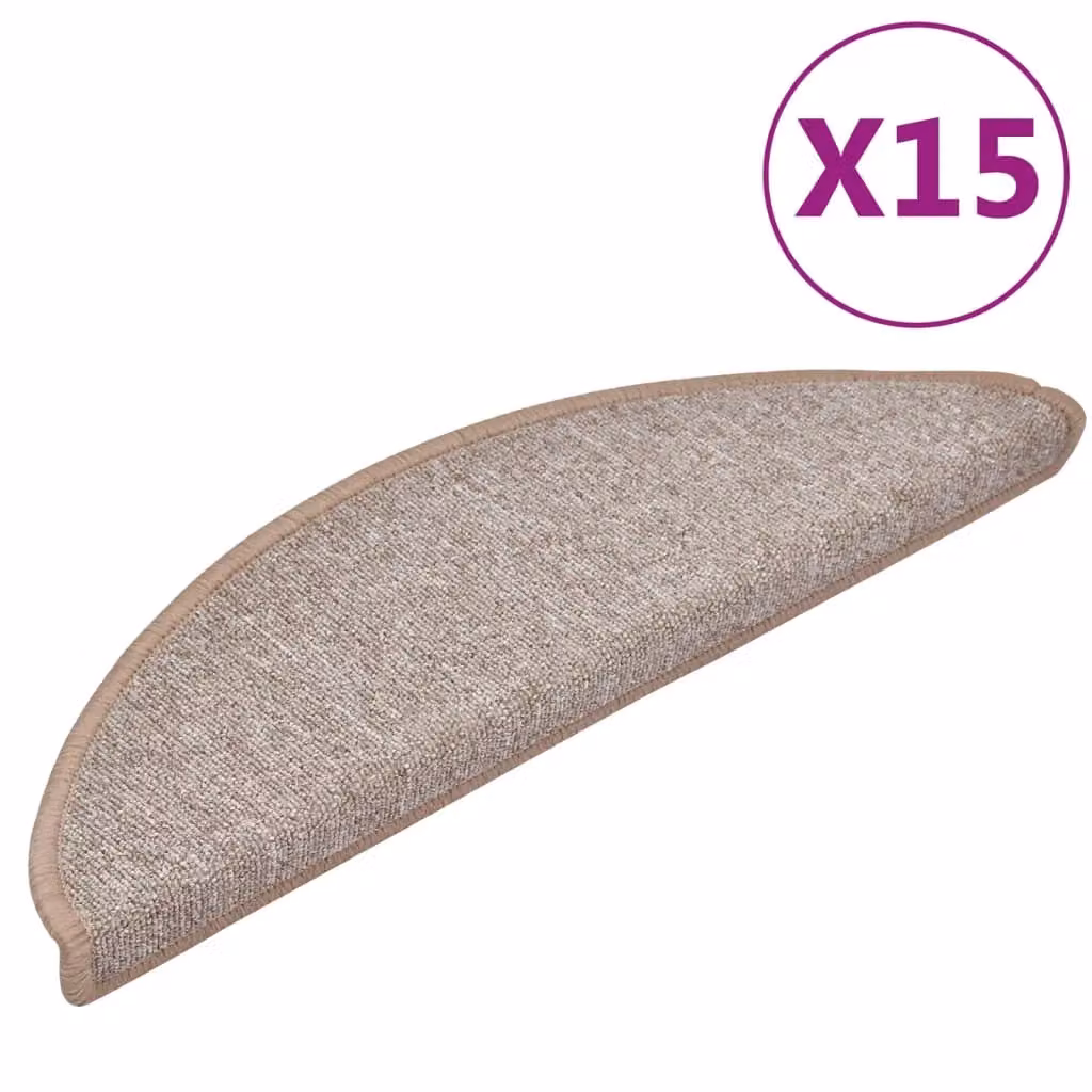 Berkfield Home Self-Adhesive Carpet Stair Treads, 15 Pieces, Light Brown, W: 56 cm, D: 17 cm, H: 3 cm – 2