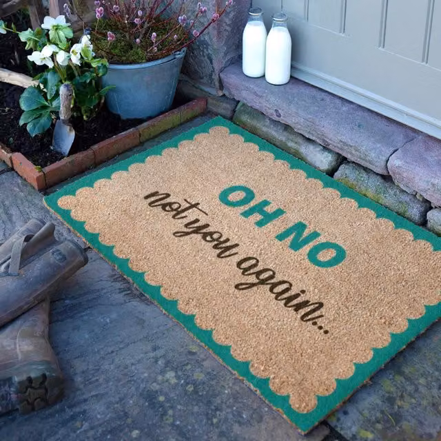 Artsy Mats Oh No Not You Again Blue Scallop Doormat in Brown, W: 90 cm, D: 60 cm