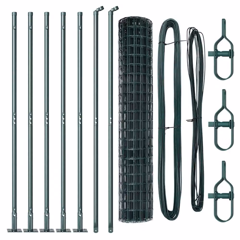 Berkfield Home Euro Fence with 7 Flanged Posts, Green Galvanised Steel, W: 10 m, H: 1.5 m – 4