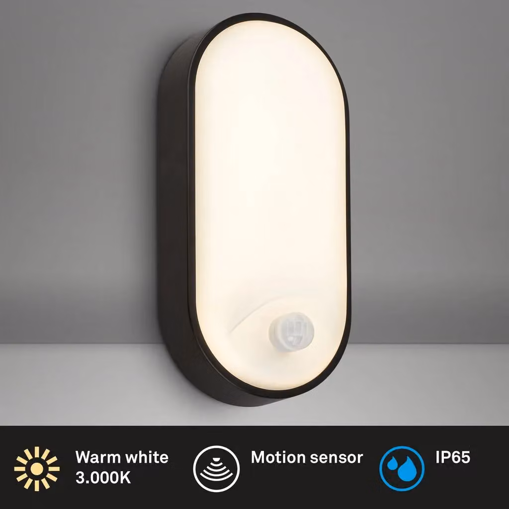 Briloner Black LED Wall Lamp with Motion Sensor, IP65 Outdoor Lighting, W/D/H: 22 x 10.5 x 6 cm – 2