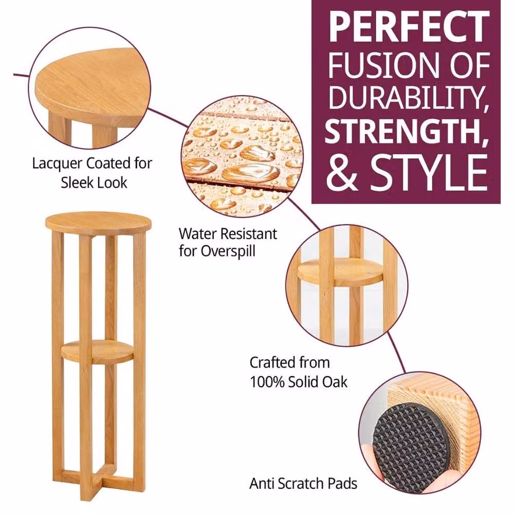 FORGEVIO Round Plant Stand Slim Tall Side Table in Light Oak Wood – 3