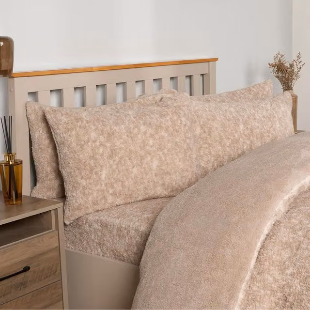 OHS Hygge Teddy Marl Fleece Duvet Set with Pillowcase in Beige and Yellow, W: 90 cm, L: 200 cm