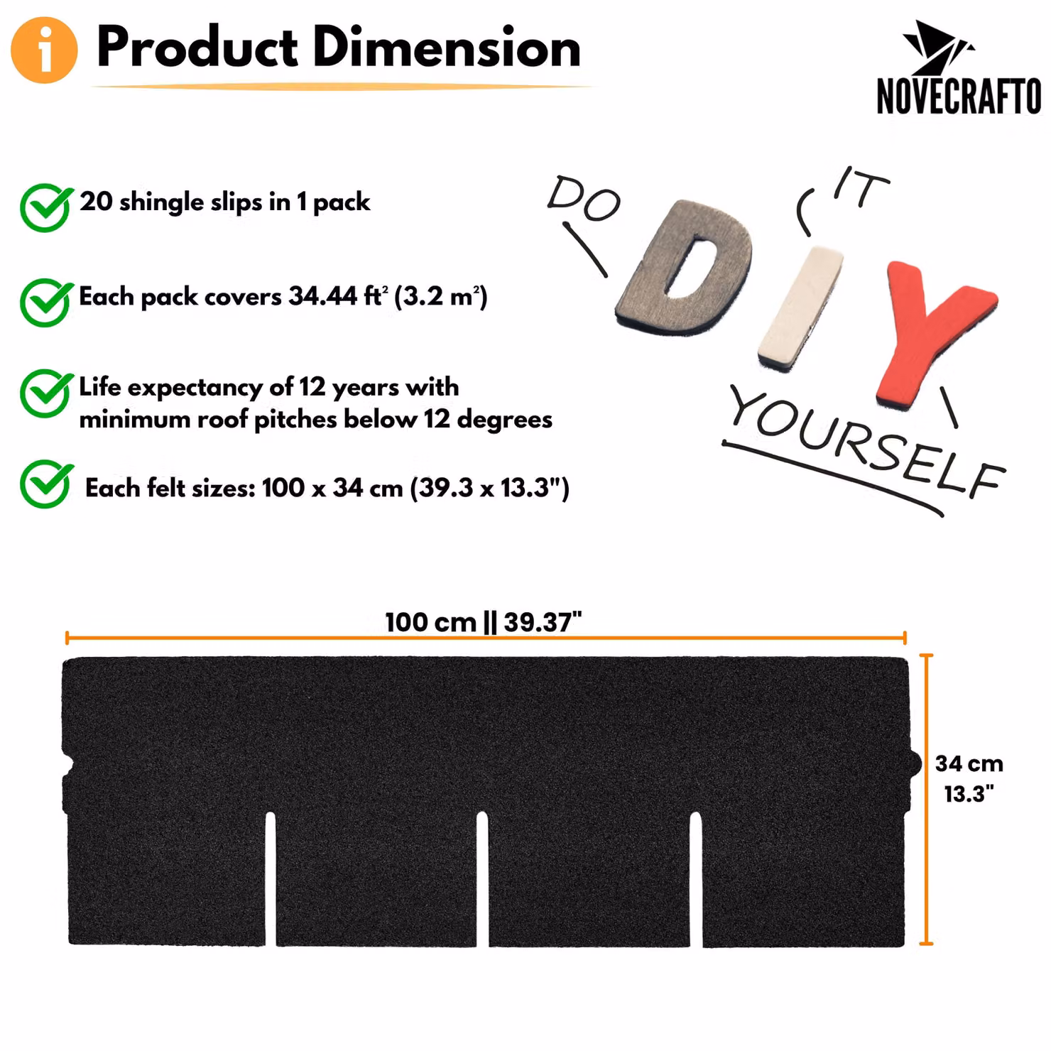 Novecrafto Heavy Duty Bitumen Asphalt Roof Shingles, Black, 20 Pieces, W: 100 cm, H: 34 cm – 4