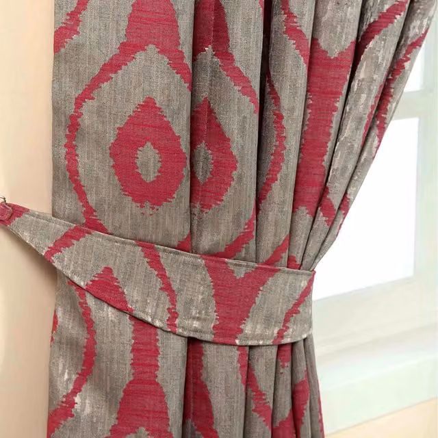 Homescapes Ikat Jacquard Curtain Tie Back Pair in Pink, Grey and Silver