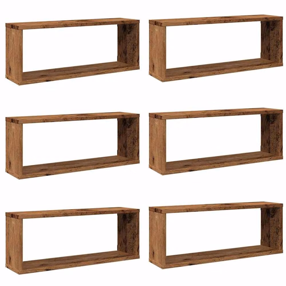 Berkfield Home Set of 6 Wall Mounted Cube Shelves in Old Wood Brown, W: 60 cm, D: 23 cm, H: 15 cm – 2