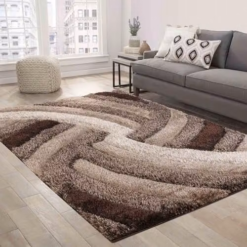 Desire Rugs Modern Soft Swirl Shimmer Shaggy Area Rug in Bronze, W: 80 cm, L: 150 cm – 2