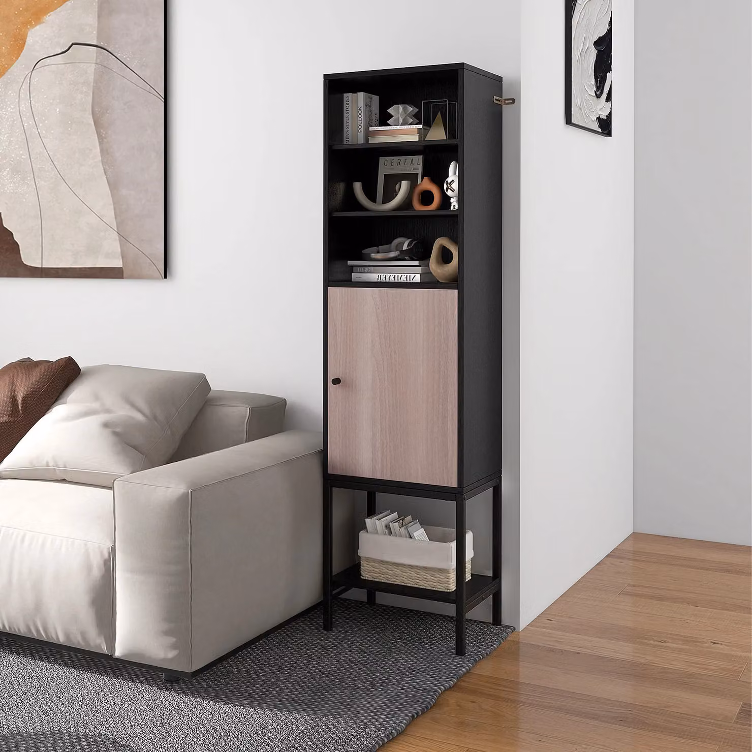Gymax Tall Freestanding Slim Storage Cabinet in Matt Black, W/D/H: 30 x 38 x 146 cm – 6