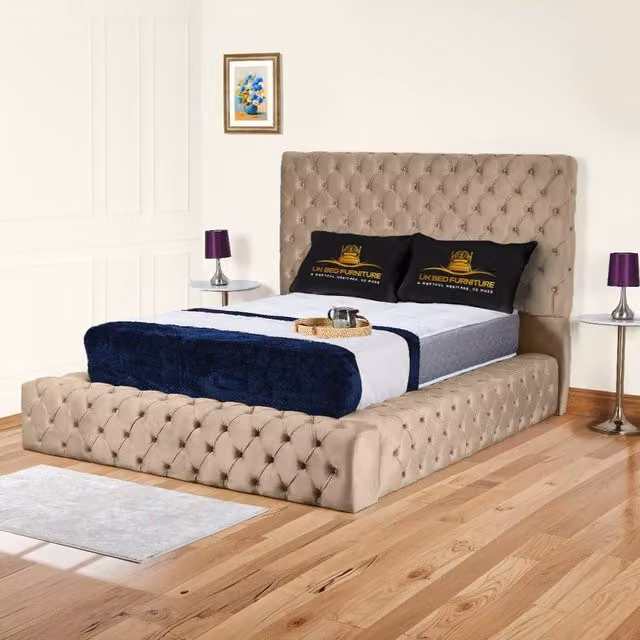 UK Bed Furniture Ambassador Ottoman Gas Lift Upholstered Bed in Beige, W/D/H: 90 x 190 cm