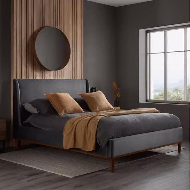 Birlea Nicola Grey Velvet Upholstered Double Bed Frame, W/D/H: 140 x 200 cm