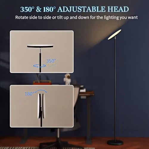 HOMCOM RGB LED Uplighter Floor Lamp in Black, Dimmable and Remote Controlled with 350 Degree Rotatable Head, H 177 x W 25 x D 25 cm – 4