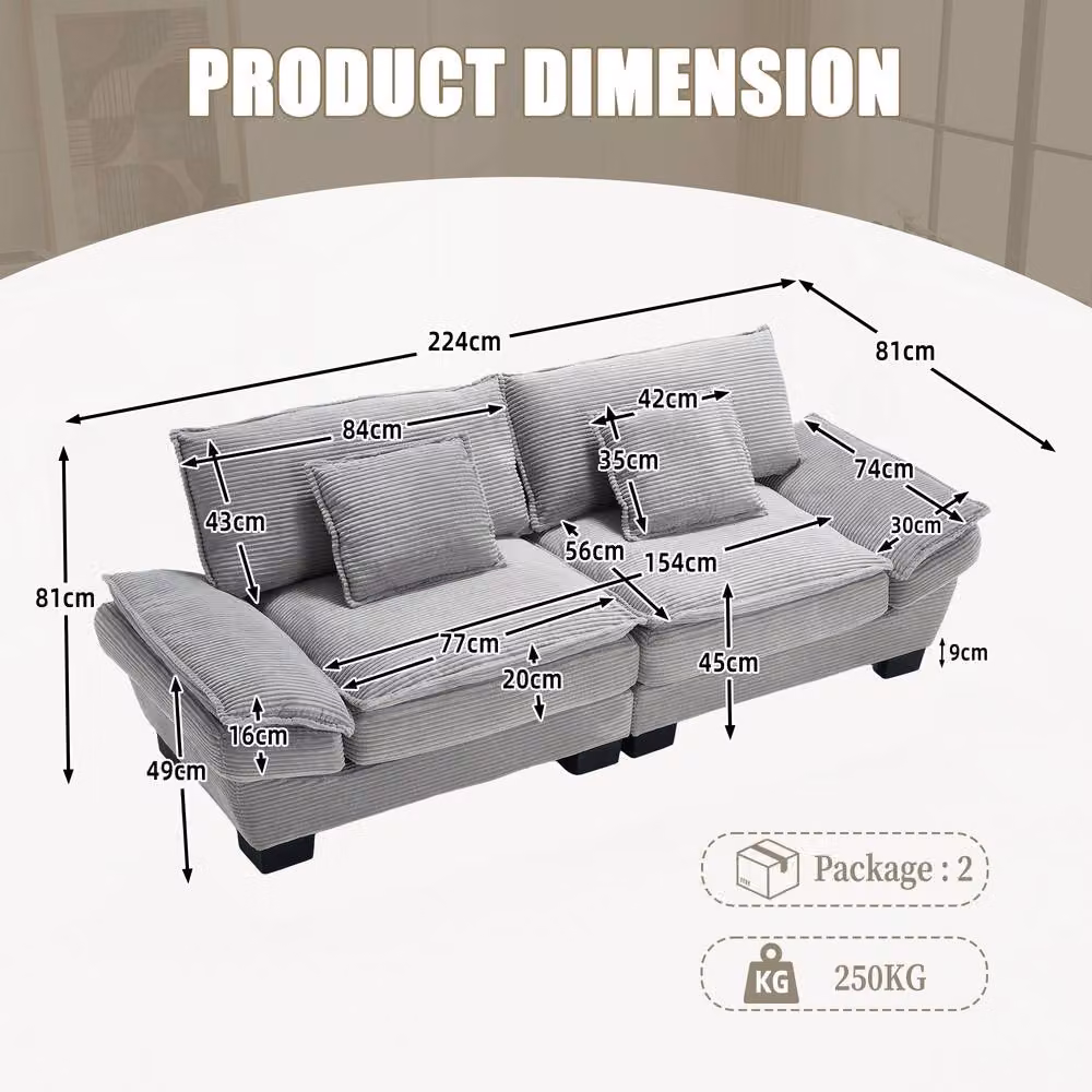 Direct Wicker Modern Oversized 2 Seater Upholstered Loveseat Couch in Light Grey with Scatter Cushions – 4