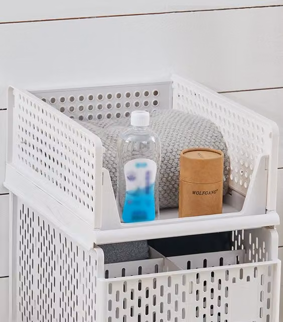 Living and Home Foldable and Stackable Plastic Drawer Storage Basket, White, Height: 14 cm