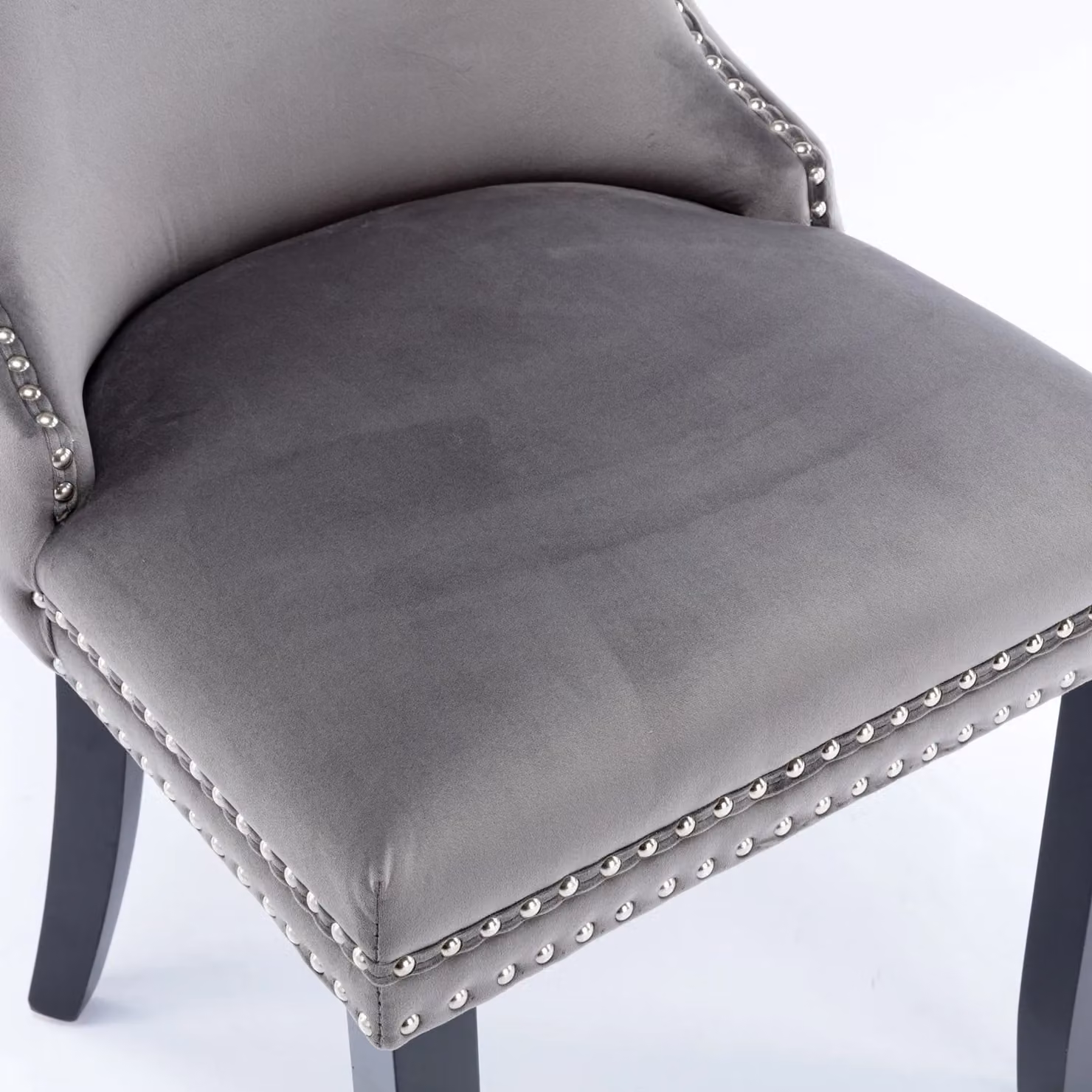 HomeTouch Sierra Set of 6 Grey Velvet Tufted Wing Back Dining Chairs with Oak Wood Legs – 5
